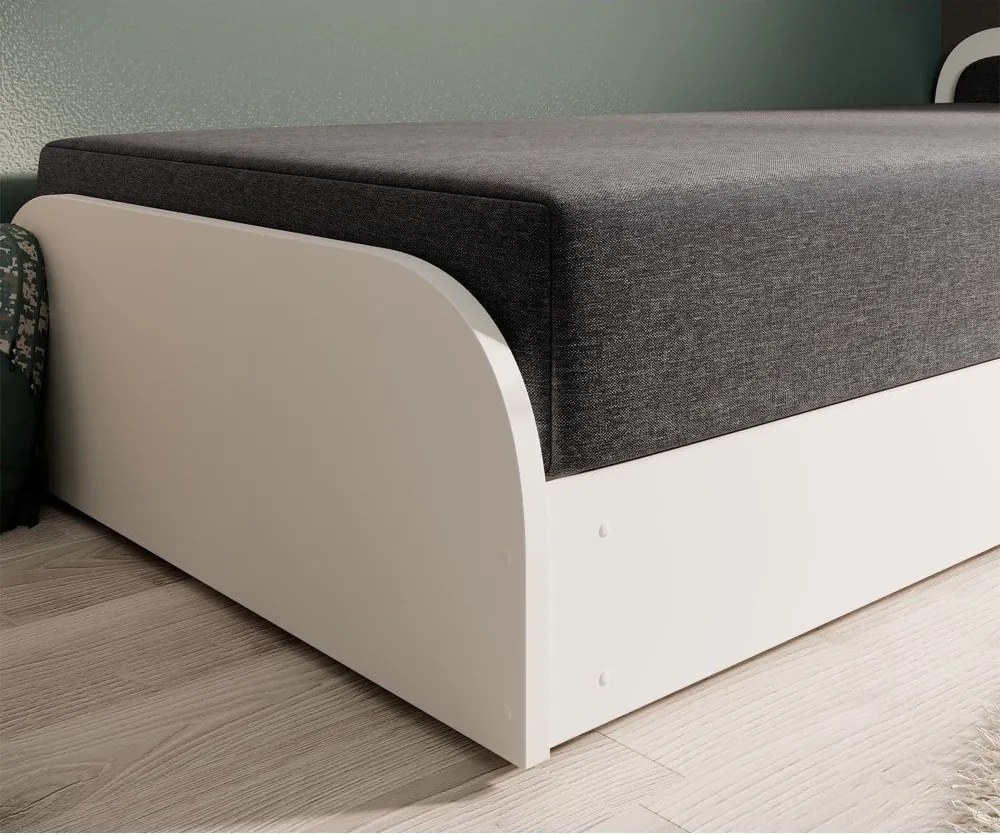 Pat alb/gri închis tapițat/din placă aglomerată de lemn cu spațiu de depozitare cu saltea 80x190 cm Parys – ELTAP