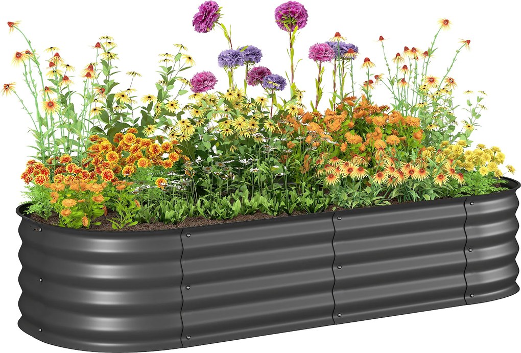Outsunny Jardinieră înălțată pătrat pat de grădină din oțel modulabil legume, plante, flori, dim. 150 x 62 x 30 cm gri | Aosom Romania