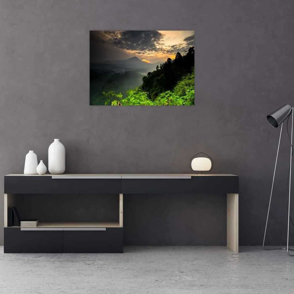 Tablou pe sticlă - peisaj montan verde (70x50 cm)