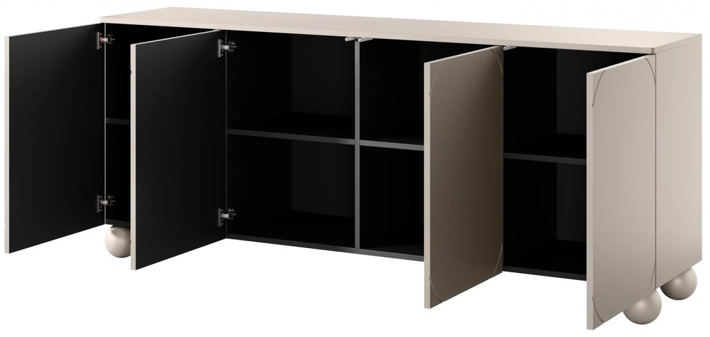 Comodă cu patru uși Sonatia II 200 cm pe picioare rotunde - cașmir