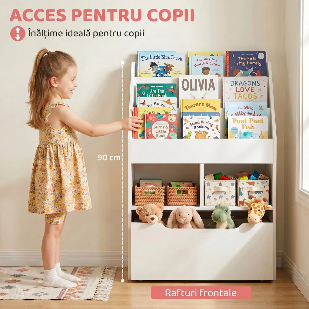 Biblioteca pentru Copii cu mai Multe Rafturi Suport de Organizare cu Sertar de Depozitare pentru Camera de Joaca, Alb HOMCOM | Aosom Romania
