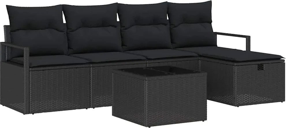 vidaXL Set de canapele pentru grădină cu pernă 6 pcs Negru Rattan poli