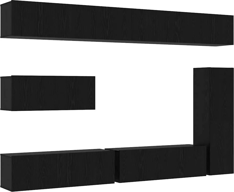 vidaXL Set comodă TV Pe perete 7 pcs Stejar Negru Lemn compozit