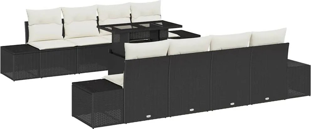 vidaXL Set de canapele pentru grădină cu pernă 9 pcs Negru și Crem