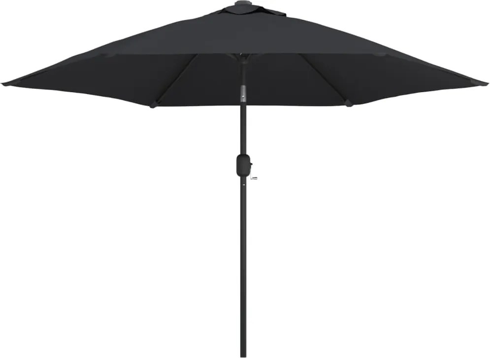 vidaXL Umbrelă de soare exterior, LED-uri și stâlp oțel, negru, 300 cm