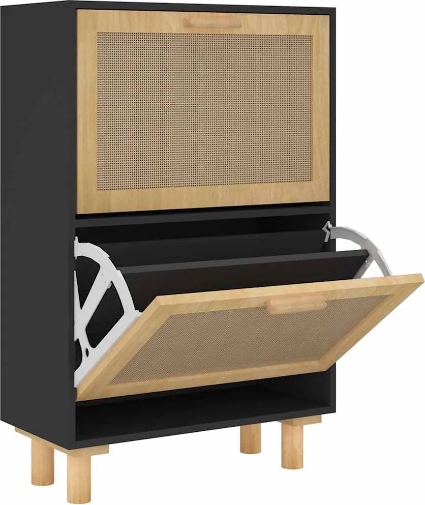 vidaXL Pantofar, negru, 52x25x80 cm, lemn prelucrat și ratan natural