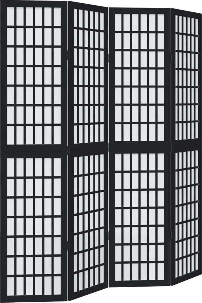 vidaXL Paravan de cameră cu 4 panouri, negru, lemn masiv paulownia