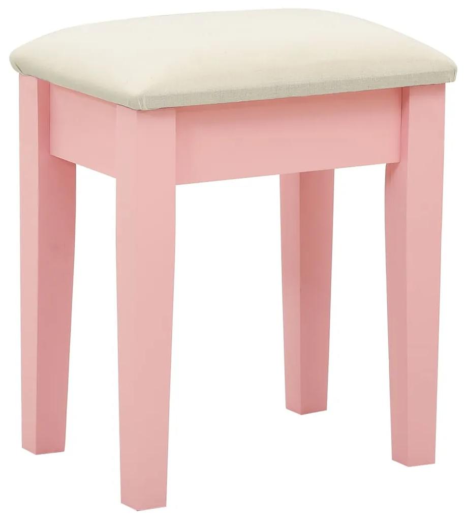 Masa toaleta cu taburet, roz, 65x36x128 cm, lemn paulownia, MDF Roz
