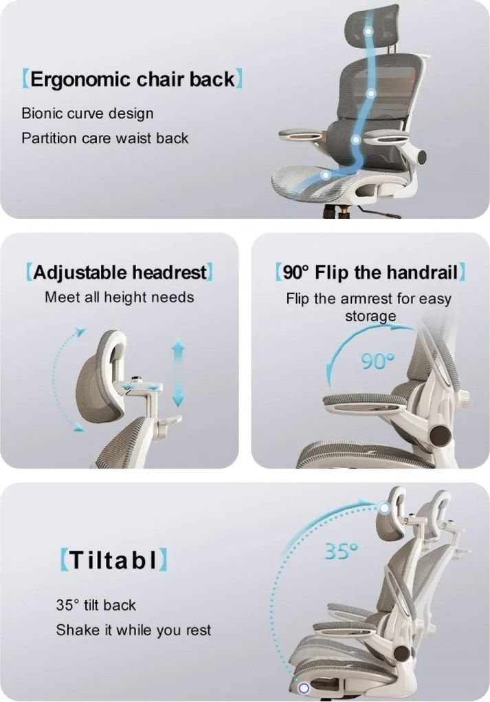 Scaun ergonomic cu șezut din plasă și suport lombar dinamic, tetiera 3D, cotiere rabatabile, Negru