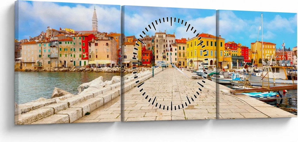 Tablou - Orașul Istrian vechi Poreč, Croația (cu ceas) (90x30 cm)