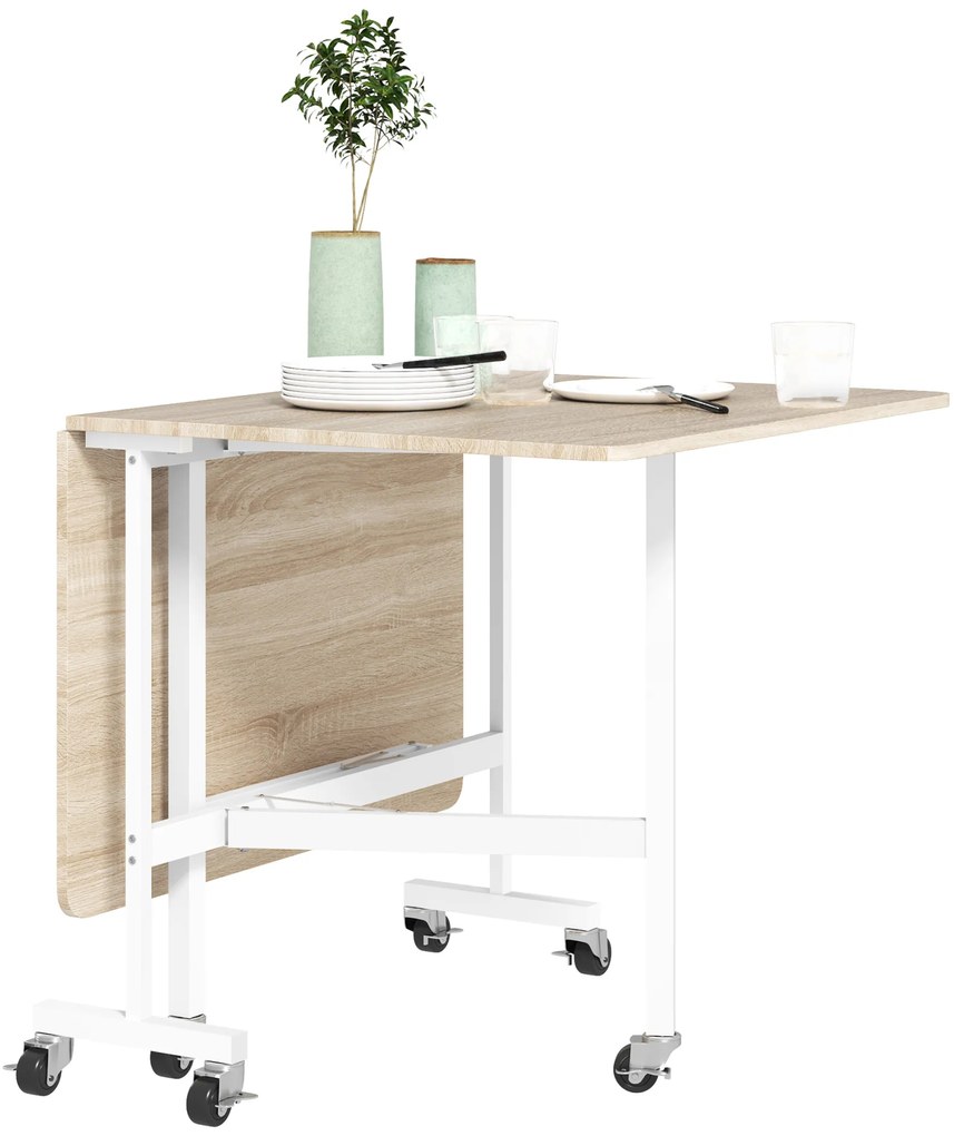 HOMCOM Masă de Dining Pliabilă pentru 4-6 Persoane cu Roți și Aripi Rabatabile Masă Rabatabilă pentru Bucătărie Sufragerie 120x80x73 cm Stejar | Aosom Romania