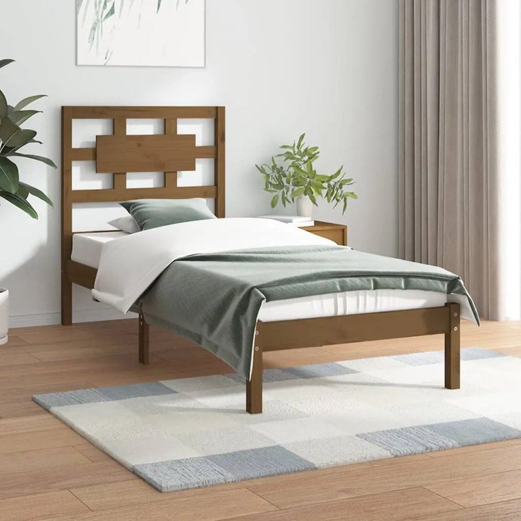 3107341 vidaXL Cadru de pat, maro miere, 90x200 cm, lemn masiv de pin