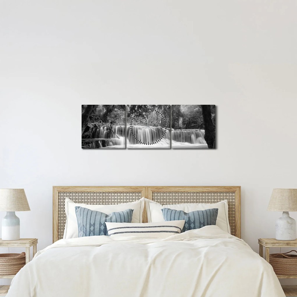 Tablou - Cascada alb-negru și alb (cu ceas) (90x30 cm)