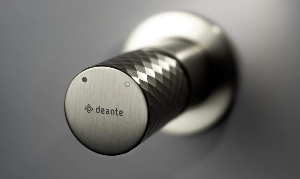 Baterie pentru cada, otel periat, cu 4 orificii, set dus inclus, montaj ingropat, Deante Silia Hexa