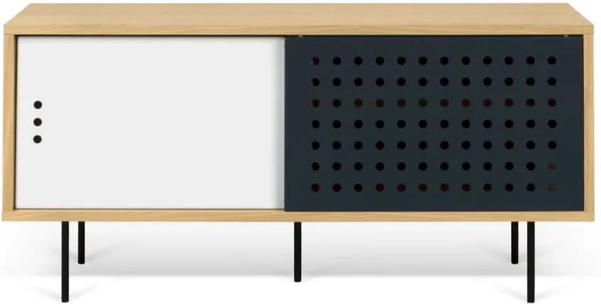 Comodă TV cu aspect din lemn de stejar și detalii alb - negru TemaHome Dann Dots, lungime 135 cm