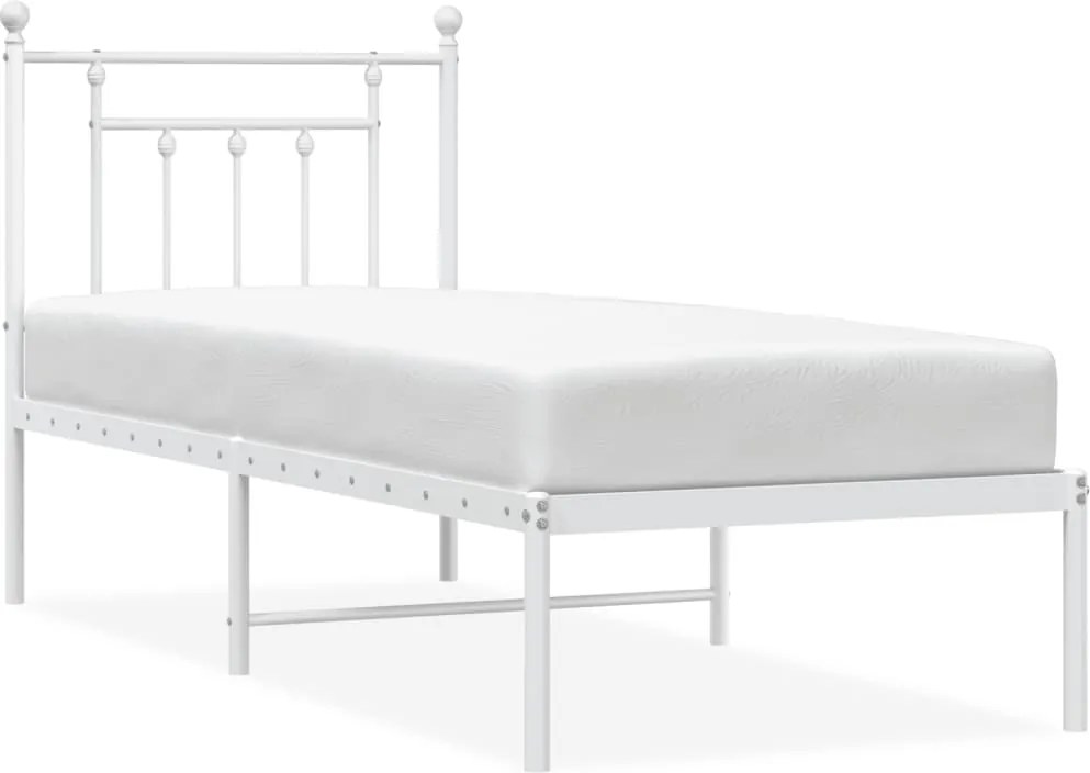 vidaXL Cadru de pat metalic fără saltea, cu tăblie, alb, 75x190 cm