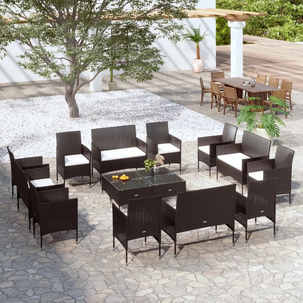 vidaXL Set mobilier de grădină cu perne, 16 piese, negru, poliratan