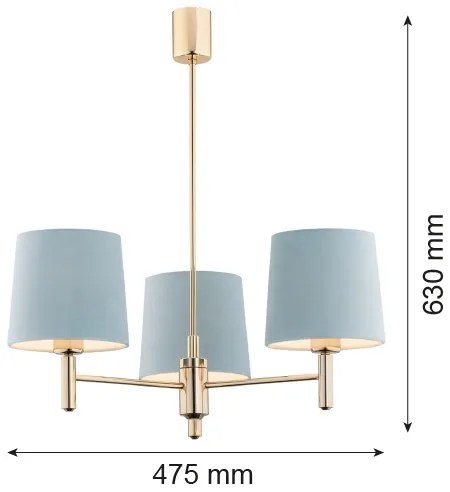 Lustră pe tijă PONTE 3xE27/15W/230V albastră/alamă Argon 1484