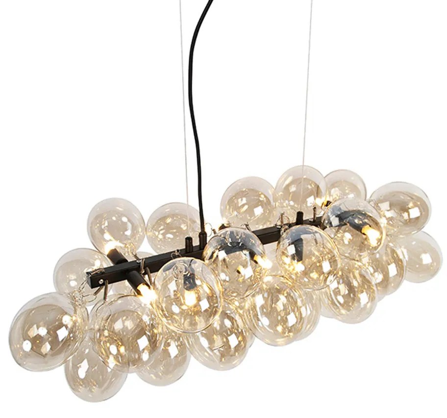 Lampă suspendată de design neagră cu sticlă chihlimbar 8 lumini - Uvas