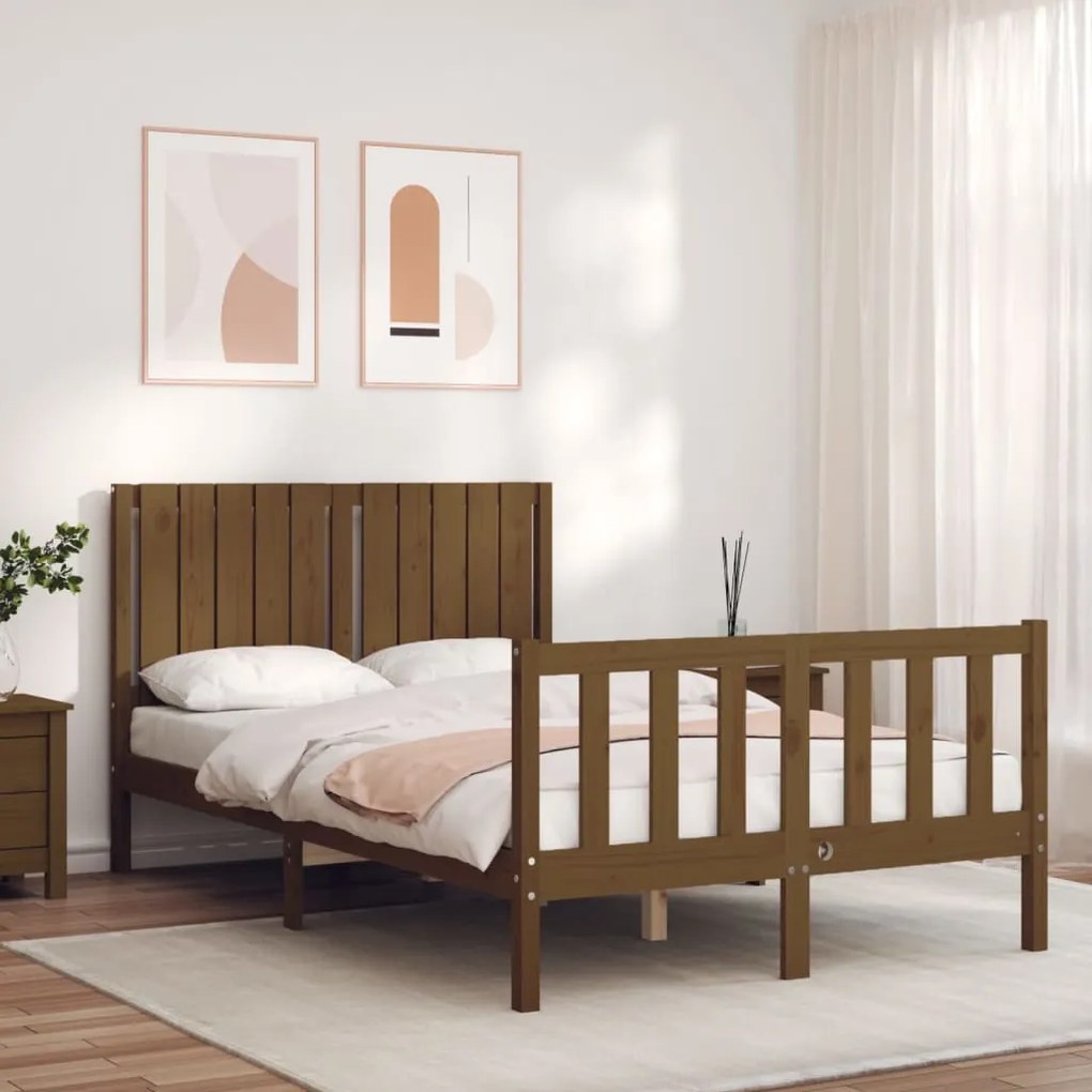 3192944 vidaXL Cadru de pat cu tăblie, maro miere, 120x200 cm, lemn masiv