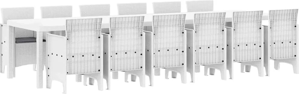 vidaXL Set de masă pentru grădină 13 pcs Alb Ratan Polt