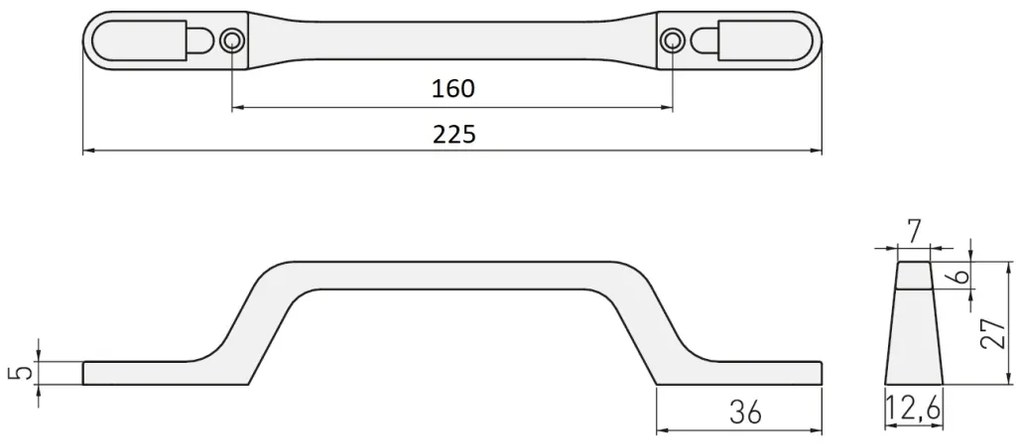 Maner metalic pentru mobilier, stil contemporan, model FLAVIO, distanta dintre gauri: 160 mm, finisaj alama periata