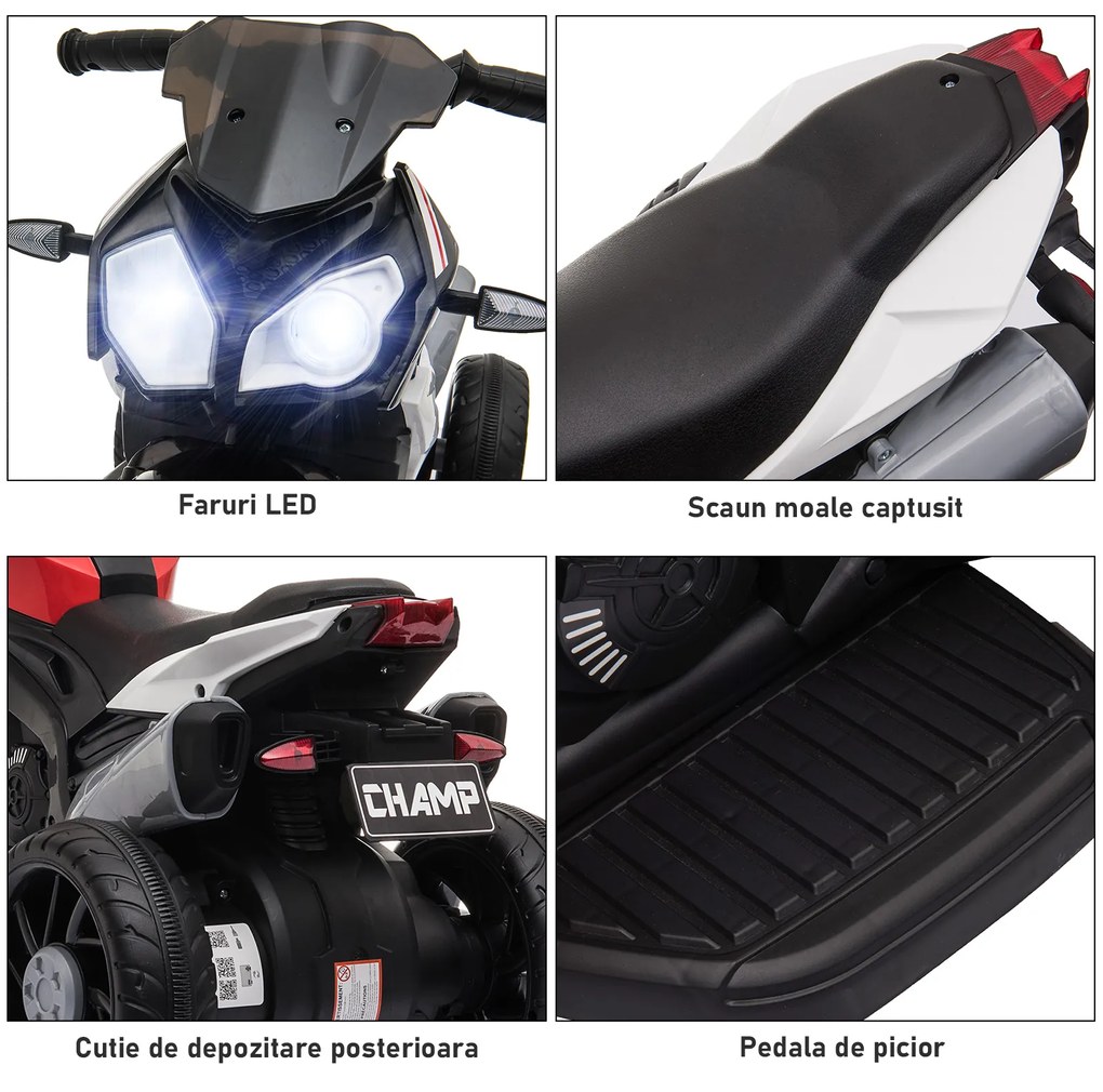 Motocicleta Electrica HOMCOM Copii 3-5 Ani cu Lumini Muzica Baterie 6V Negru Rosu | Aosom Romania