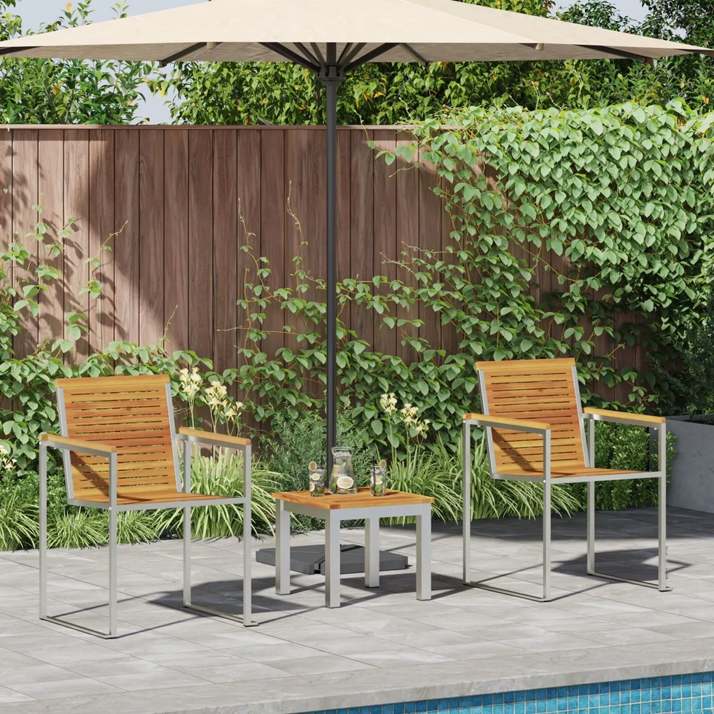 vidaXL Șezlong 3 pcs Maro 200 x 60 x 88cm Lemn masiv de acacia