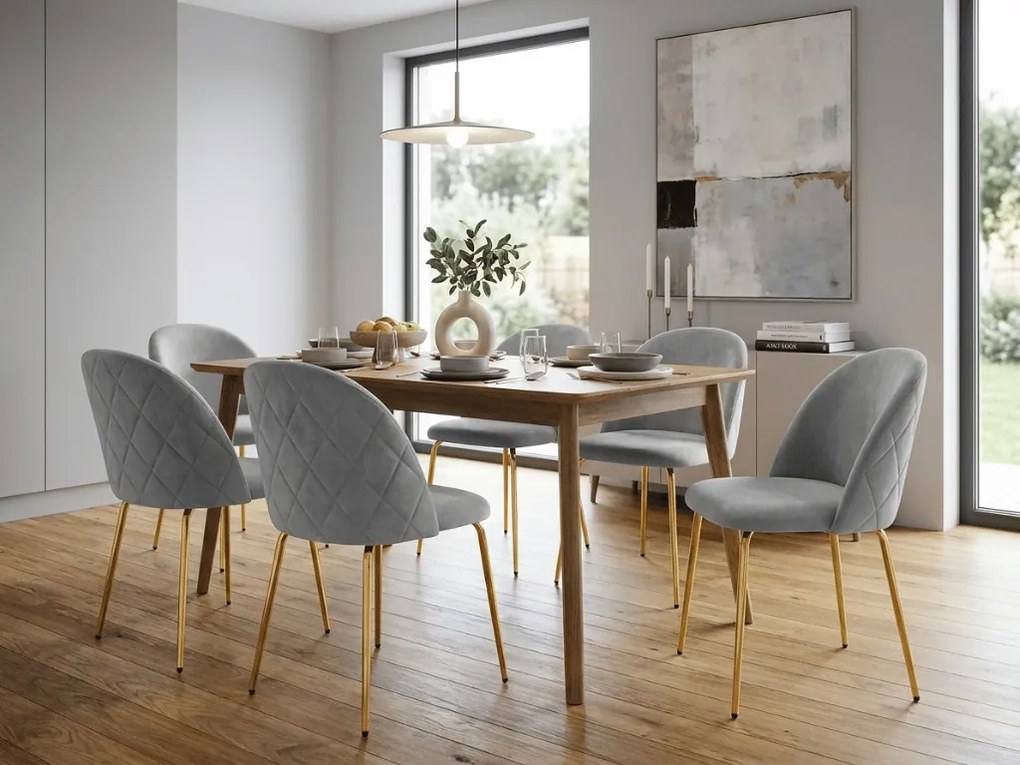 Scaun de dining INCA VELVET cu picioare aurii, gri deschis