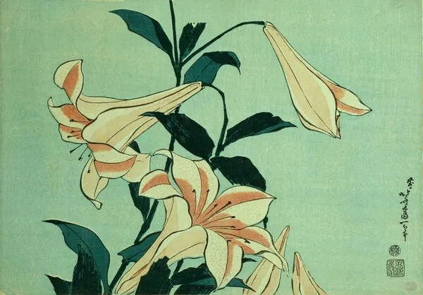 Reproducere Trumpet Lilies, Hokusai, Katsushika