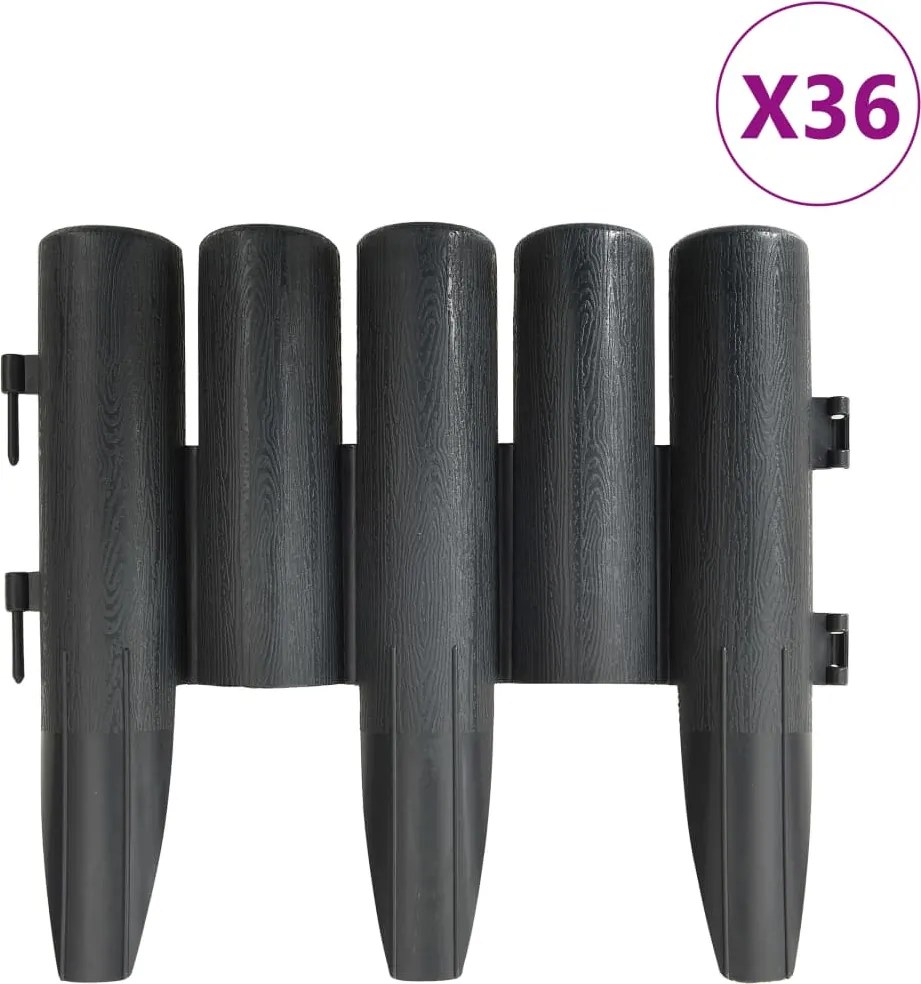 vidaXL Borduri de gazon, 36 buc., antracit, 10 m, PP