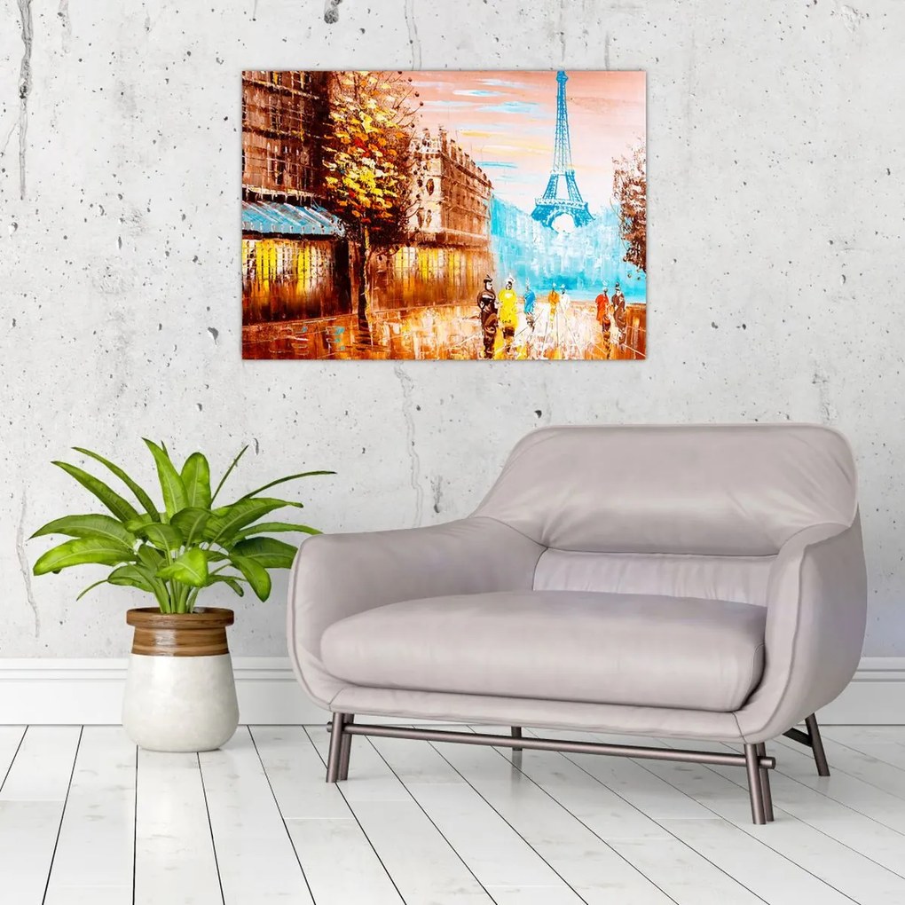 Tablou pe sticlă - Vremea ploioasă și Turnul Eiffel (70x50 cm)