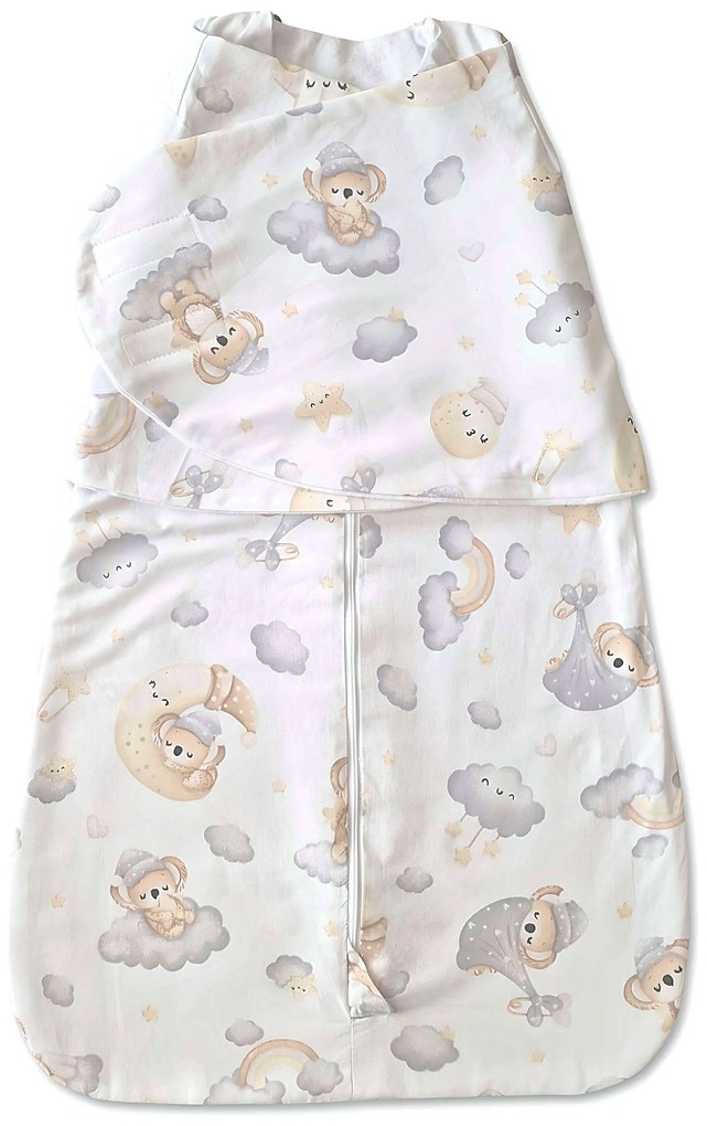 Sac de dormit bebelusi cu interior din flanel si sistem de infasare Kidizi Koala Dreams, 70 cm, 0.5 tog