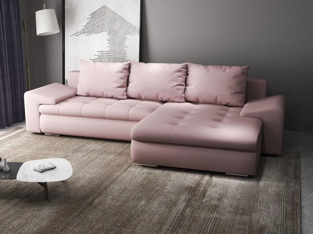 Colțar extensibil dumonde cu ladă de depozitare si sezut confortabil din spuma high-density, Leonardo Enjoy Roz 260x185 cm II