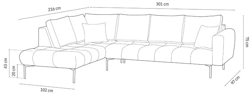 Coltar Hastings 5 locuri catifea L301 cm