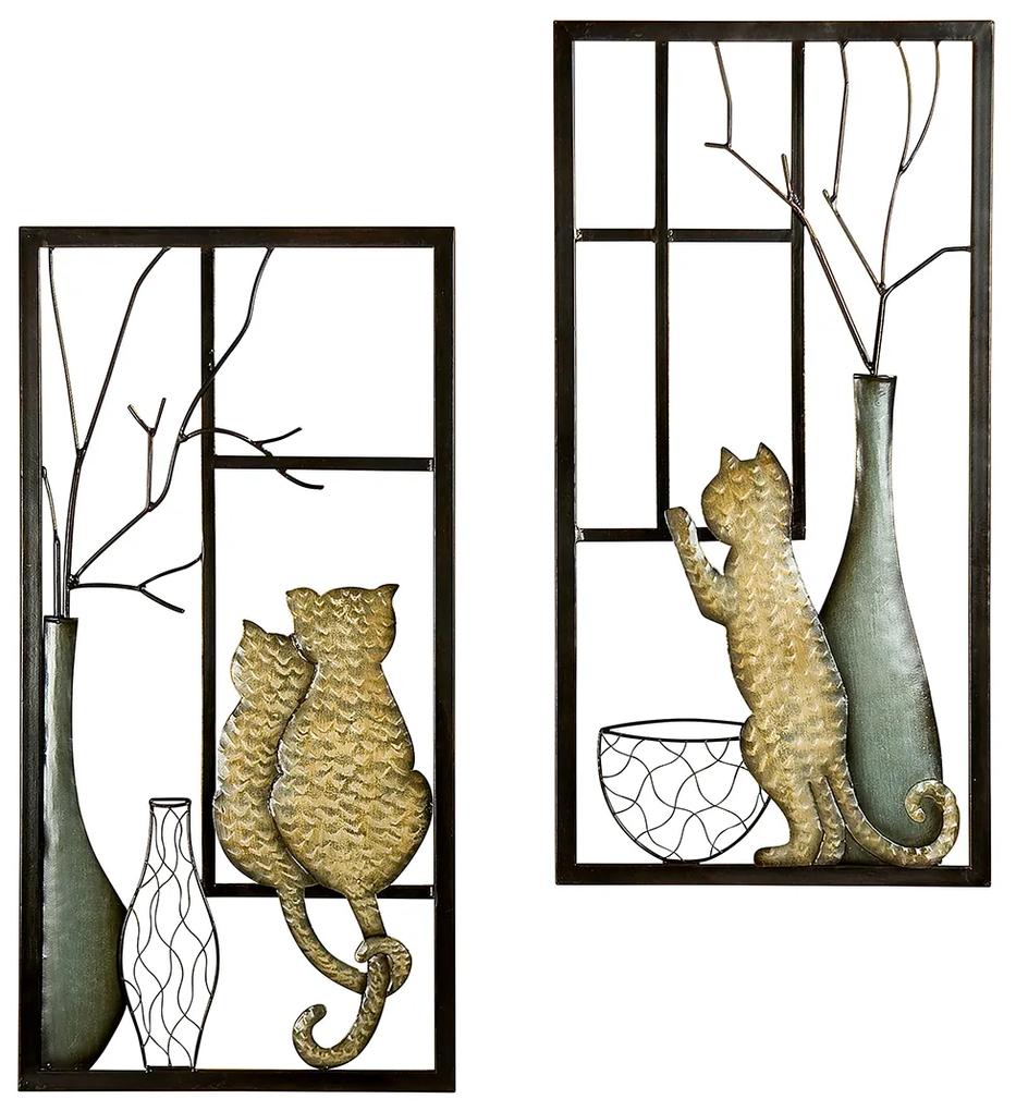 Set 2 decoratiuni de perete VASE AND CAT, metal, 40 x 2 x 80 cm