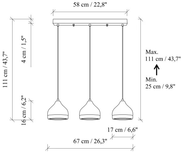 Lustră pe cablu YILDO, 3xE27/40W/230V, negru/auriu