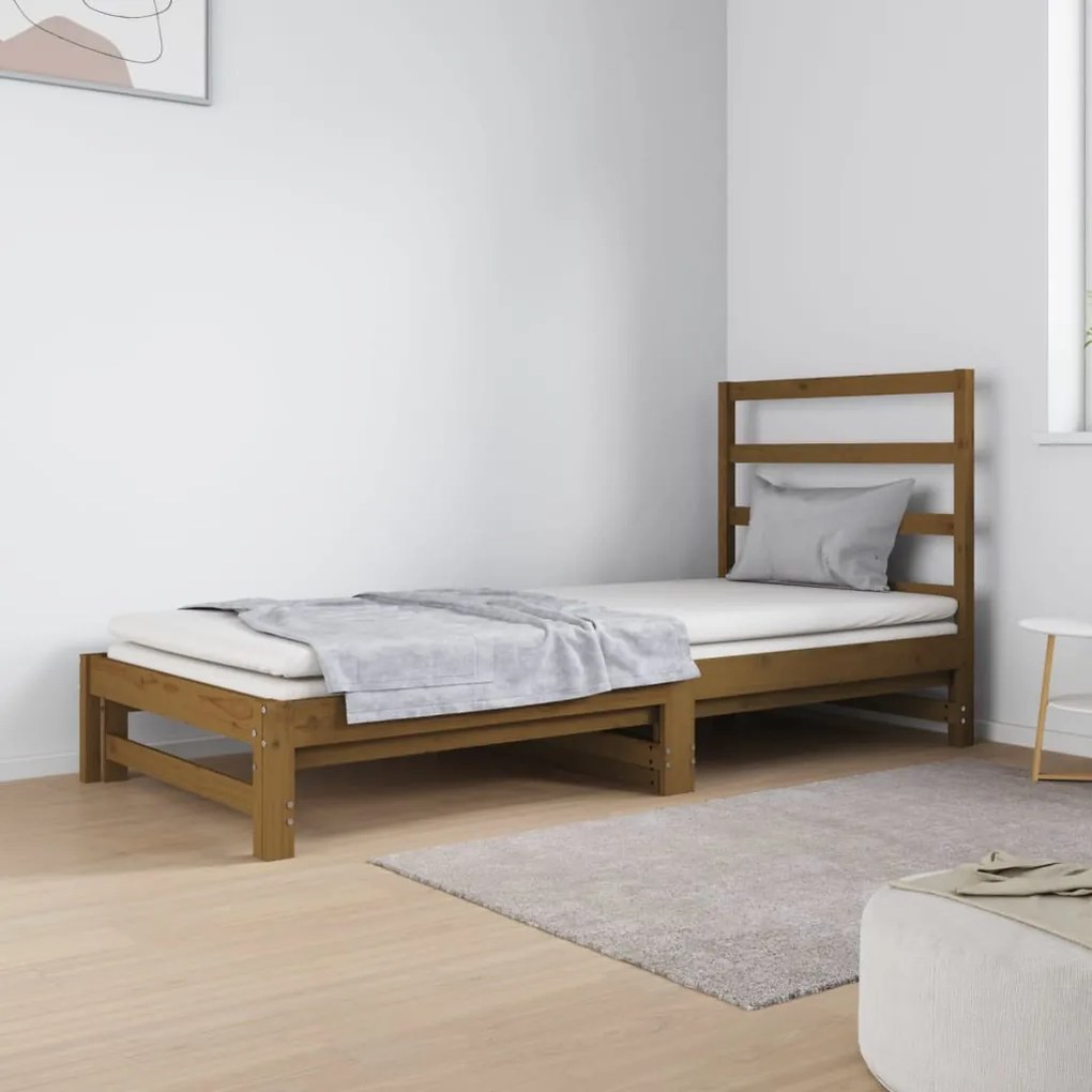 3124750 vidaXL Pat de zi extensibil maro miere 2x(90x190) cm lemn masiv de pin