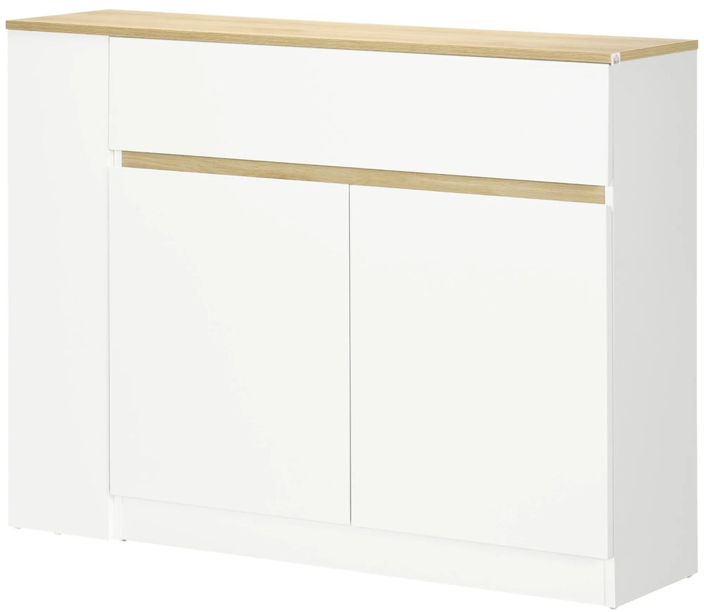 HOMCOM Bufet mobilier depozitare cu 2 sertare 3 rafturi deschise și dulap 2 uși 110 x 29,5 x 82 cm alb | Aosom Romania