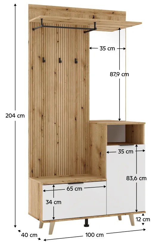 Set pentru hol, stejar evoke alb, NODRI