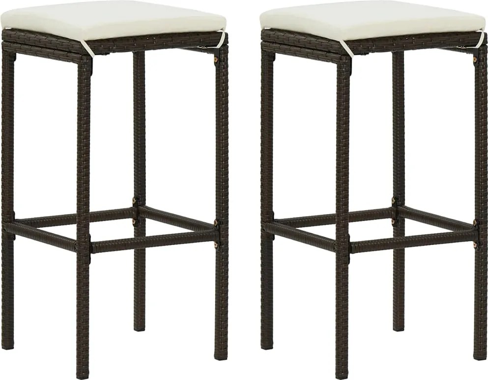 vidaXL Scaune de bar cu perne, 2 buc., maro, poliratan