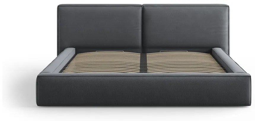 Pat matrimonial gri închis tapițat cu spațiu de depozitare și somieră 180x200 cm Arendal – Cosmopolitan Design