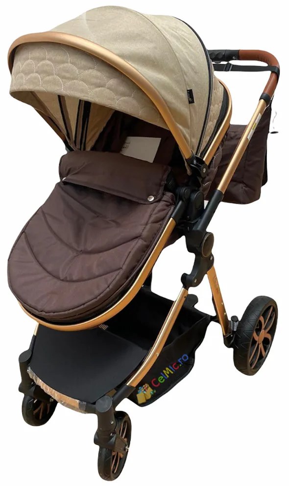 Carucior 3 in 1 transformabil in mod sport cu landou si geanta, 0-36 luni, Crem - CPC-12-crem