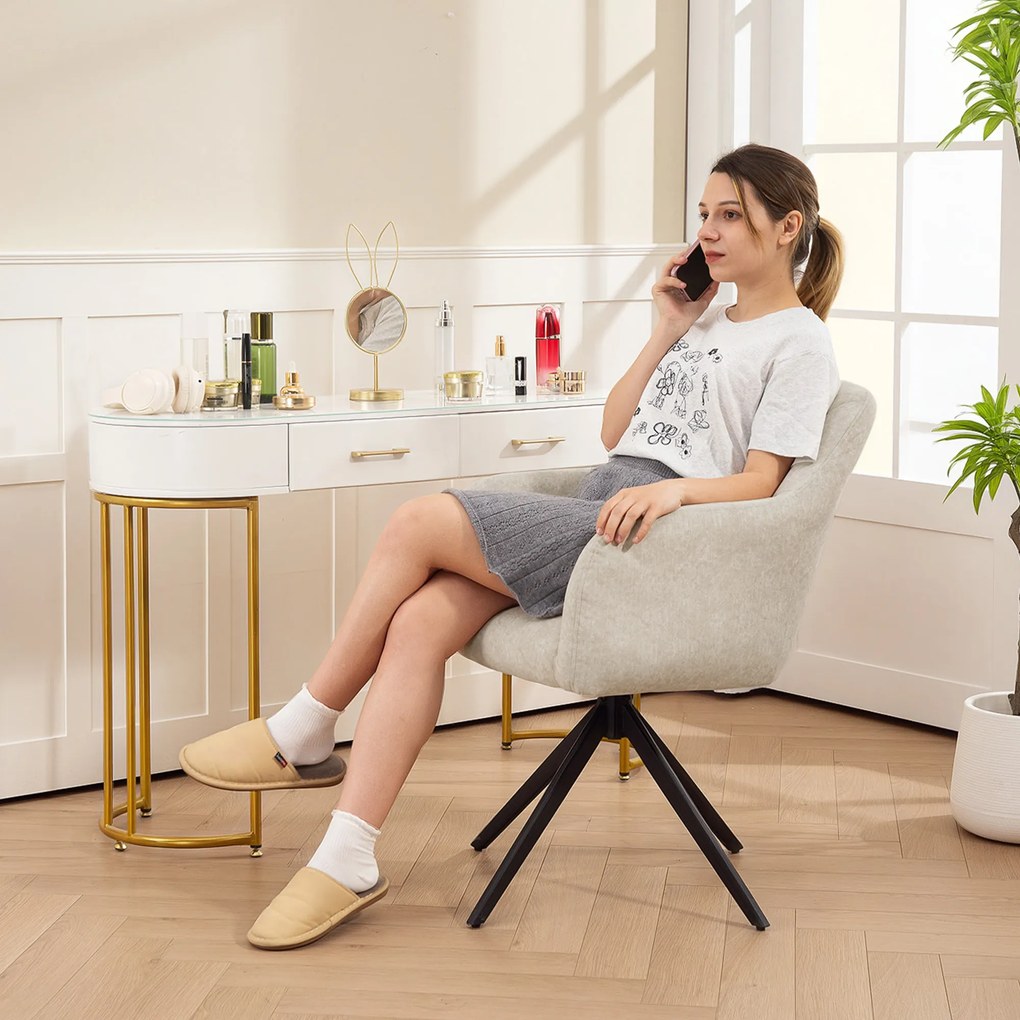 HOMCOM Fotoliu Acent Rotativ, Fotoliu Tapitat cu Material Textil, Picioare din Oțel, pentru Sufragerie, Dormitor, Birou, Bej | Aosom Romania