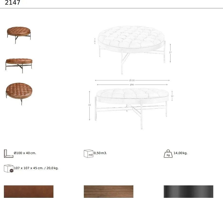 Masuta de cafea design LUX Dark Brown Leather