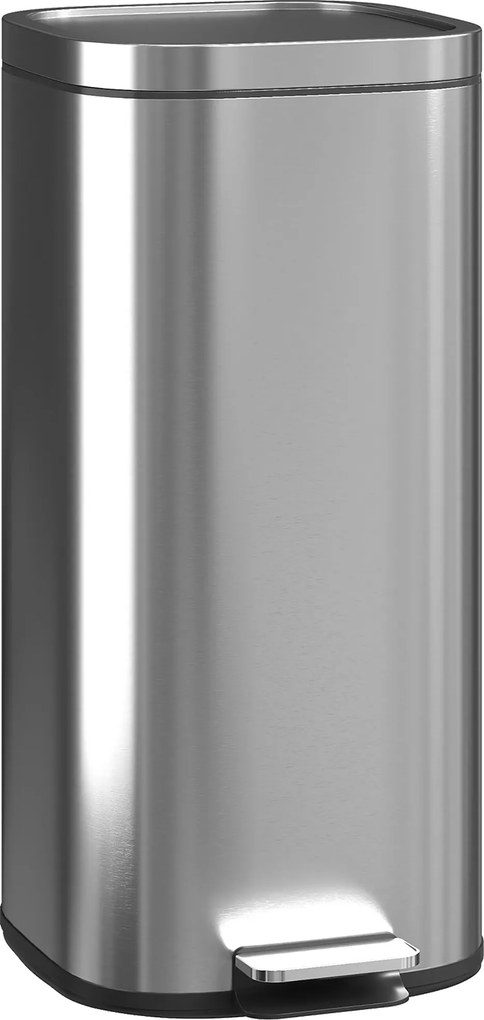 Coș de Gunoi HOMCOM de 30L cu Închidere Amortizată și Găleată Detașabilă, Pedală din Metal și PP, 29x36x59,5 cm, Argintiu | Aosom Romania