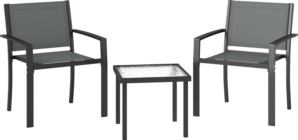 Outsunny Set masă și scaune pentru terasă exterior 3 piese cu 2 scaune din Textilene, masă din sticlă securizată, gri deschis | Aosom Romania