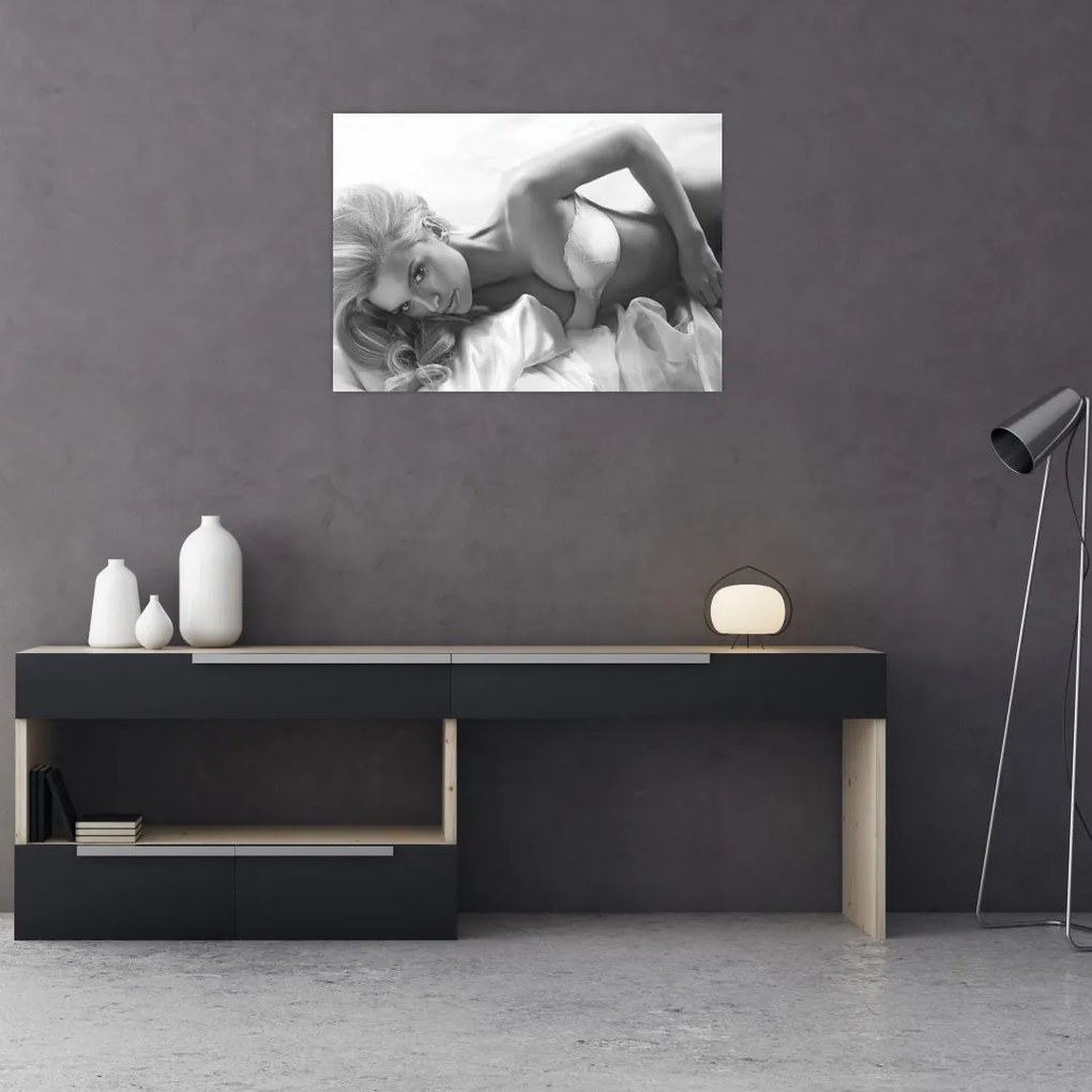 Tablou pe sticlă - Boudoir alb-negru (70x50 cm)