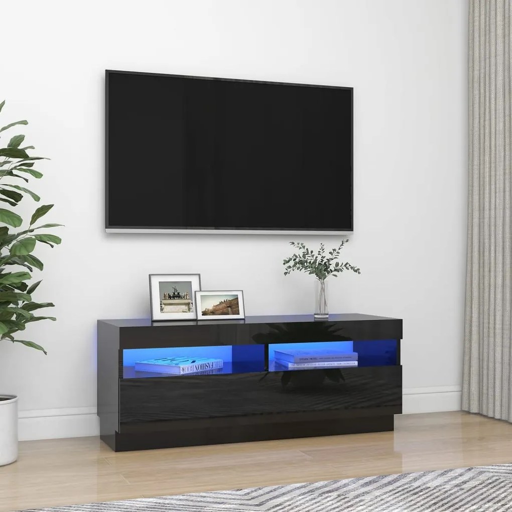 Comoda TV cu lumini LED, negru extralucios, 100x35x40 cm 1, negru foarte lucios, 100 x 35 x 40 cm