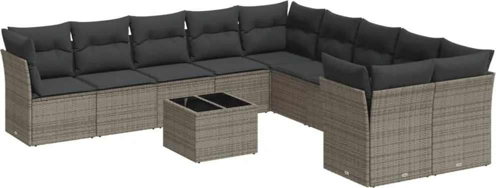 vidaXL Set canapele de grădină cu perne, 11 piese, gri, poliratan